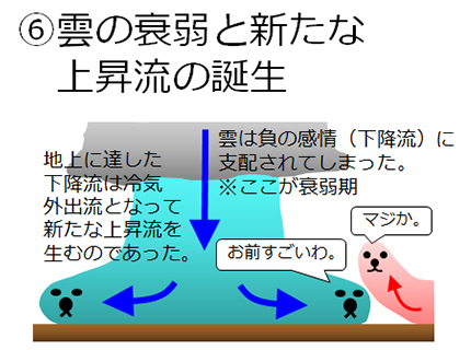 ⑥雲の衰弱と新たな上昇流の誕生